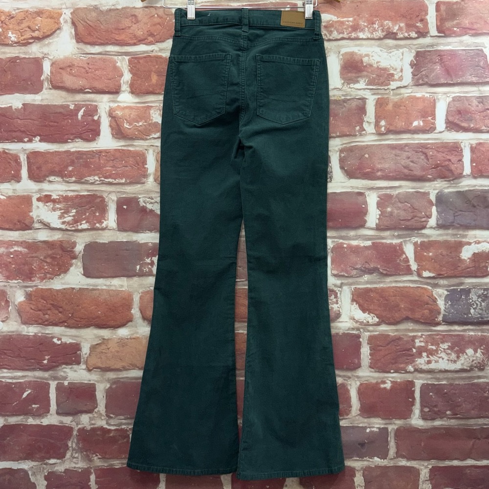 American Eagle Super Hi Rise Flare Pants Women's 00 Green Corduroy Casual